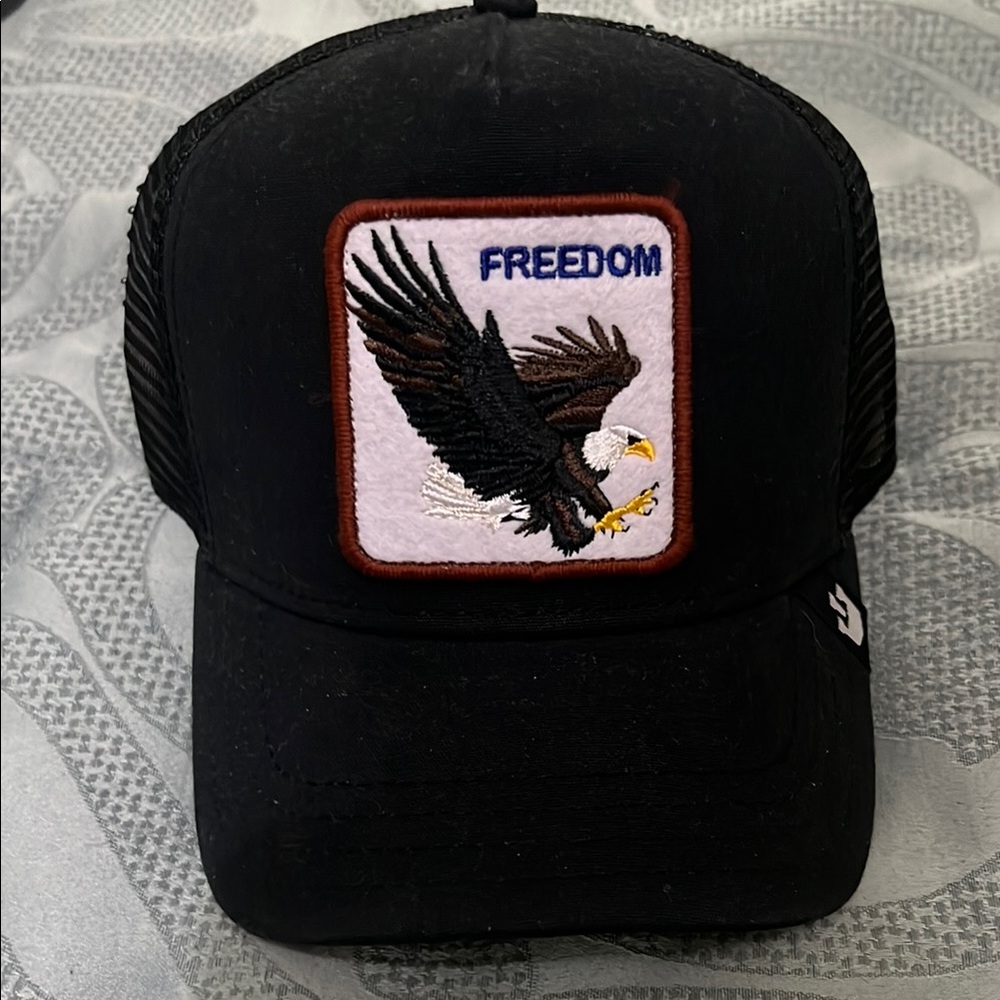 Goorin Bros Black and White Trucker Hat with Eagle Patch